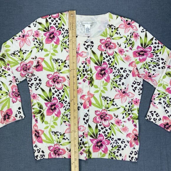 Harold’s Silk Sweater Womens Medium Cream Pink Floral Elegant Vintage Cardigan - Picture 12 of 16